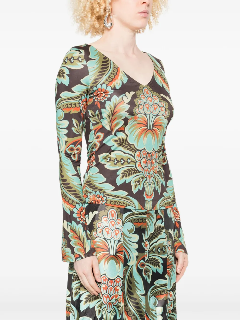 ETRO floral-print bell-sleeve T-shirt Zwart