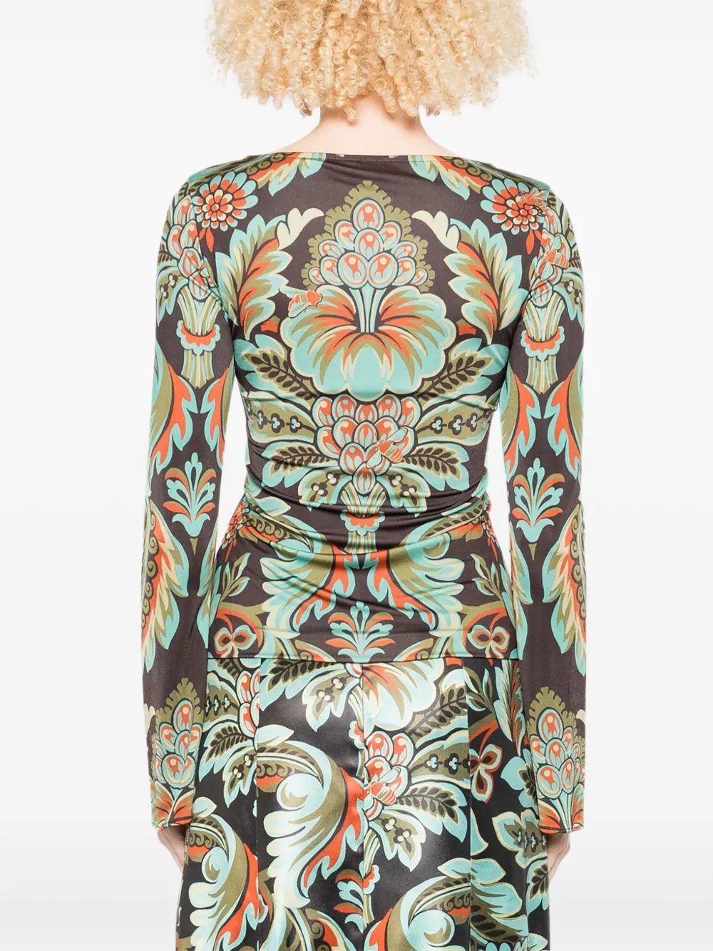 ETRO floral-print bell-sleeve T-shirt Zwart