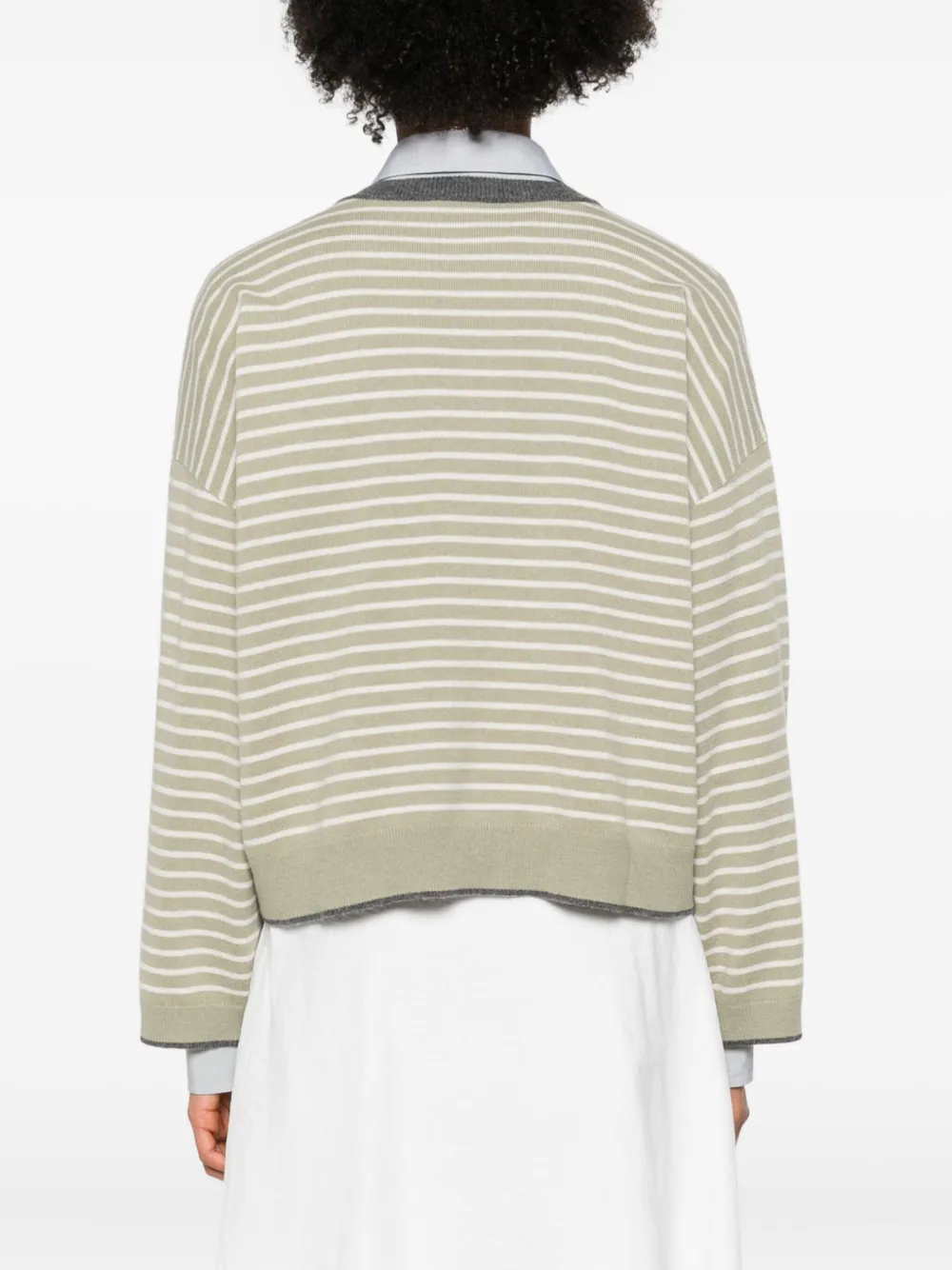 Brunello Cucinelli Striped Crew-neck Sweater In Neutral