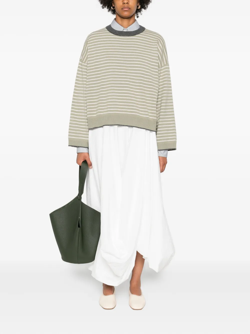 Brunello Cucinelli Striped Crew-neck Sweater In Neutral