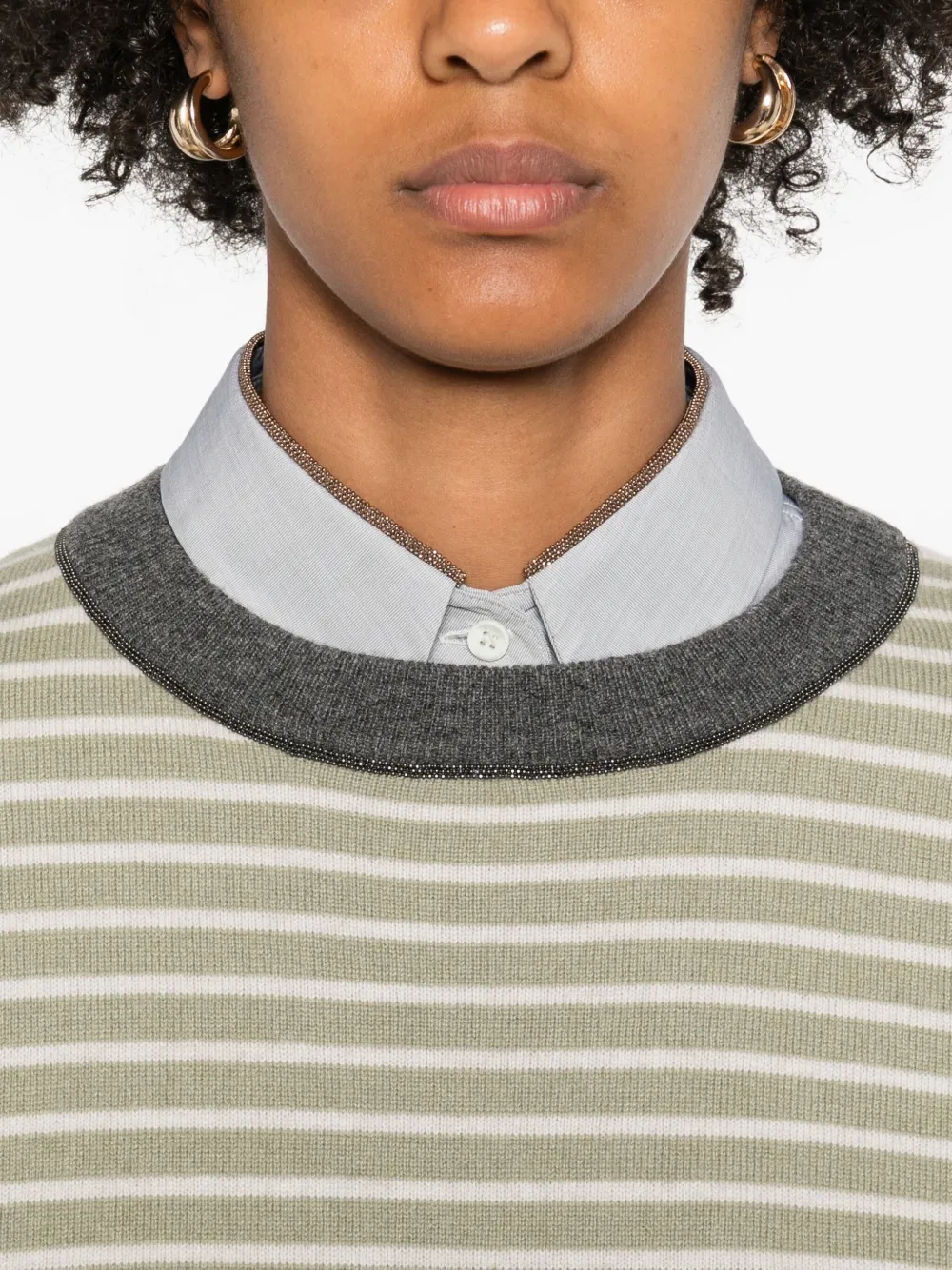 Brunello Cucinelli Striped Crew-neck Sweater In Neutral