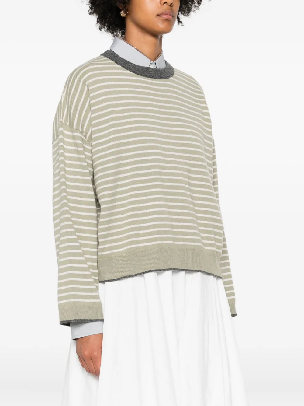 Brunello Cucinelli Striped Crew-neck Sweater In Neutral