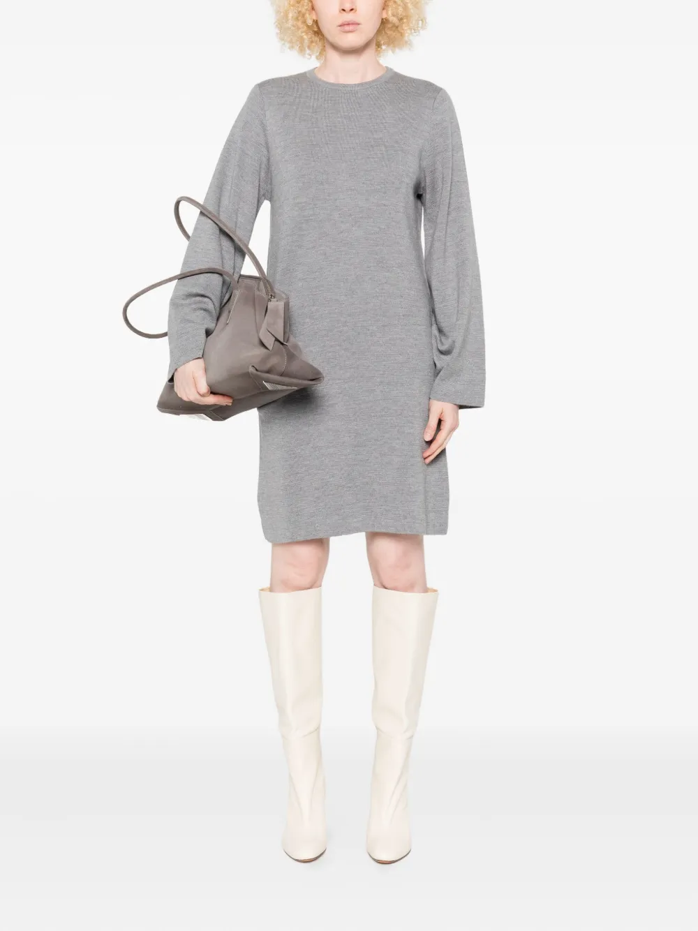 Fabiana Filippi Wollen midi-jurk met ronde hals - Grijs