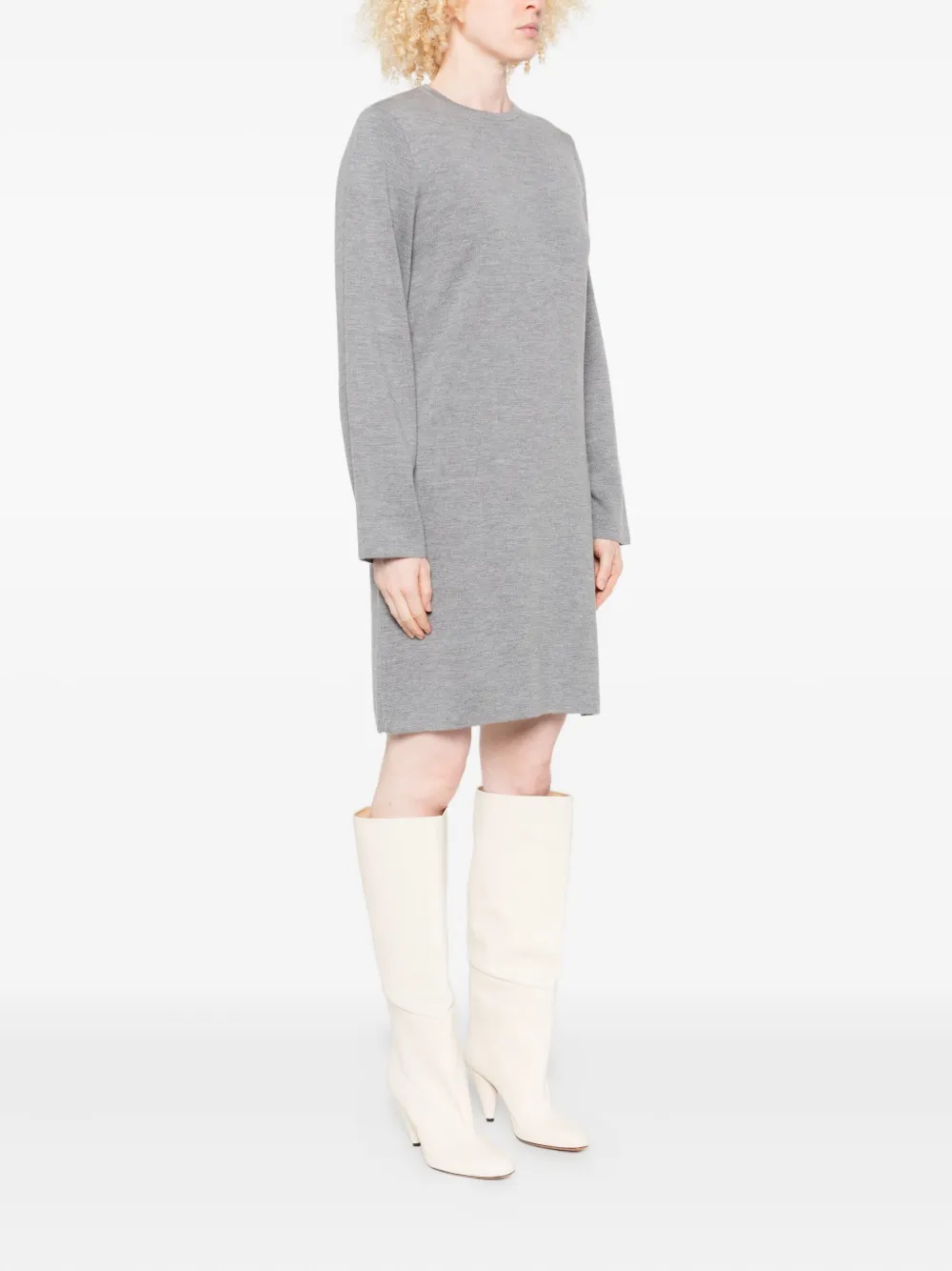 Fabiana Filippi Wollen midi-jurk met ronde hals Grijs