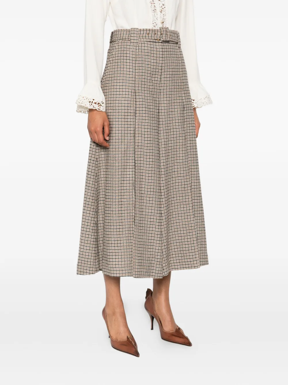 Zimmermann Belted Pleated Skirt In Brown