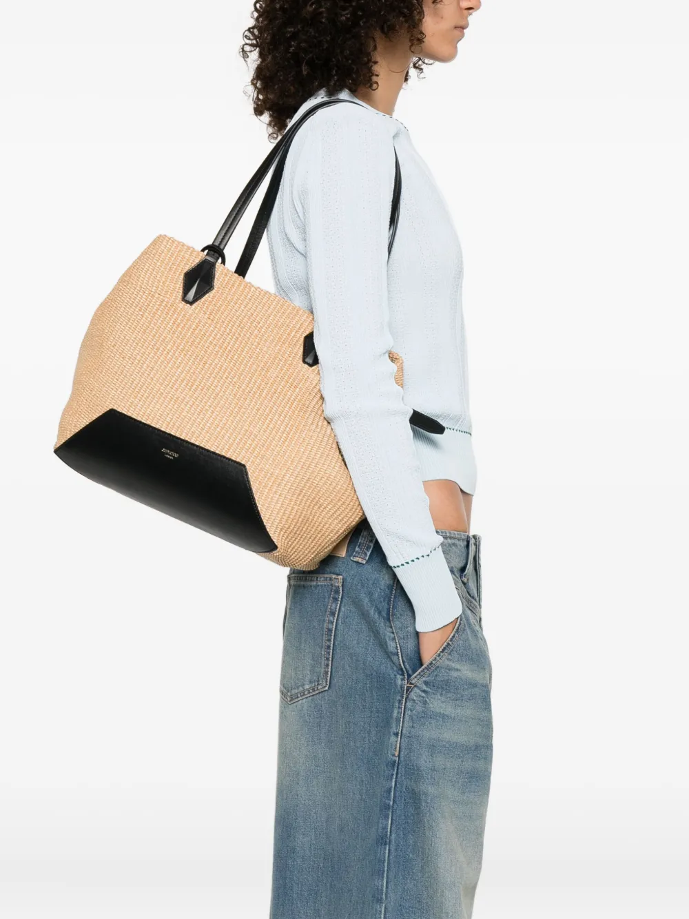 Jimmy Choo large Diamond leather-trimmed tote bag Beige