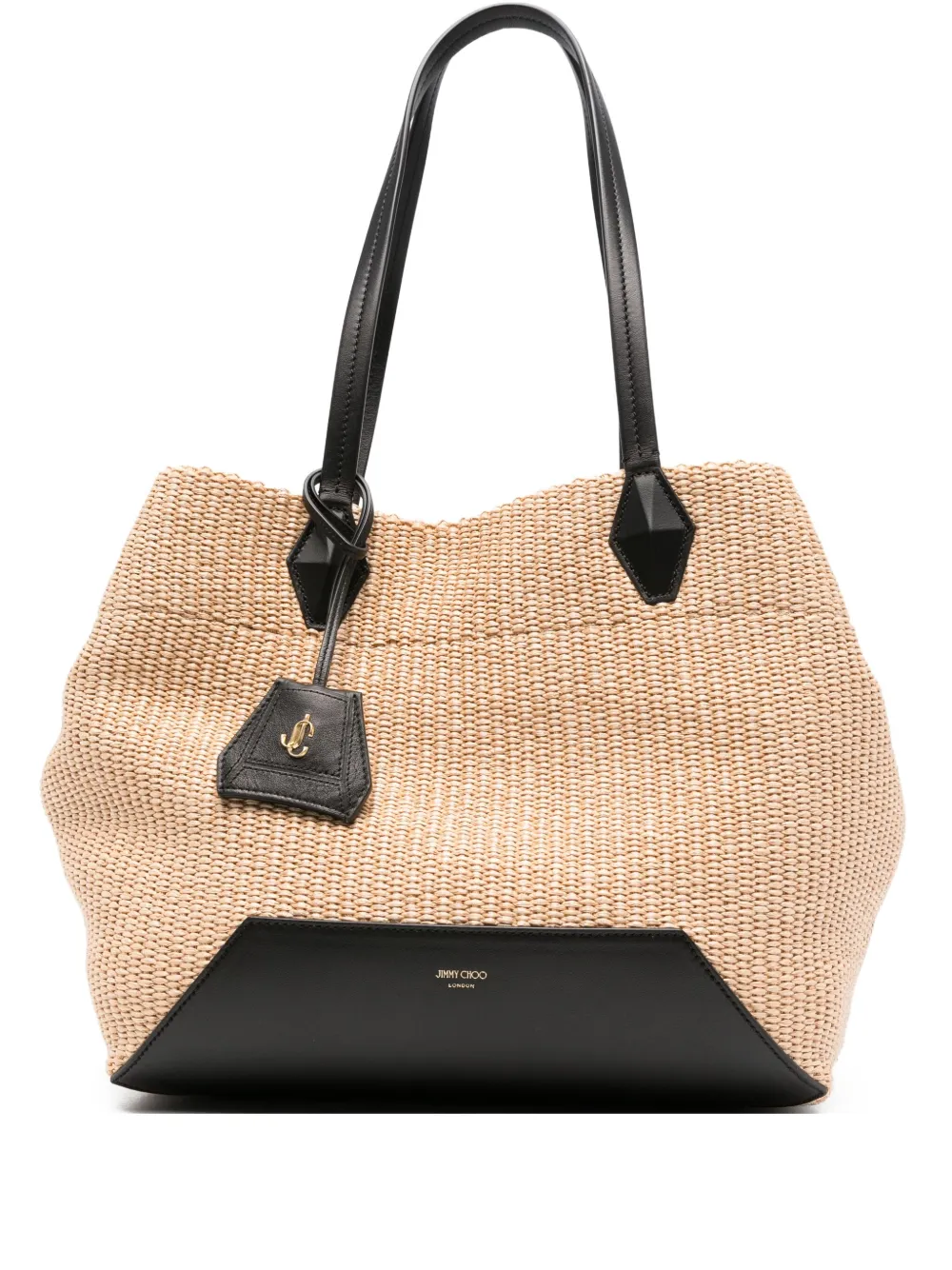 Jimmy Choo large Diamond leather-trimmed tote bag Beige