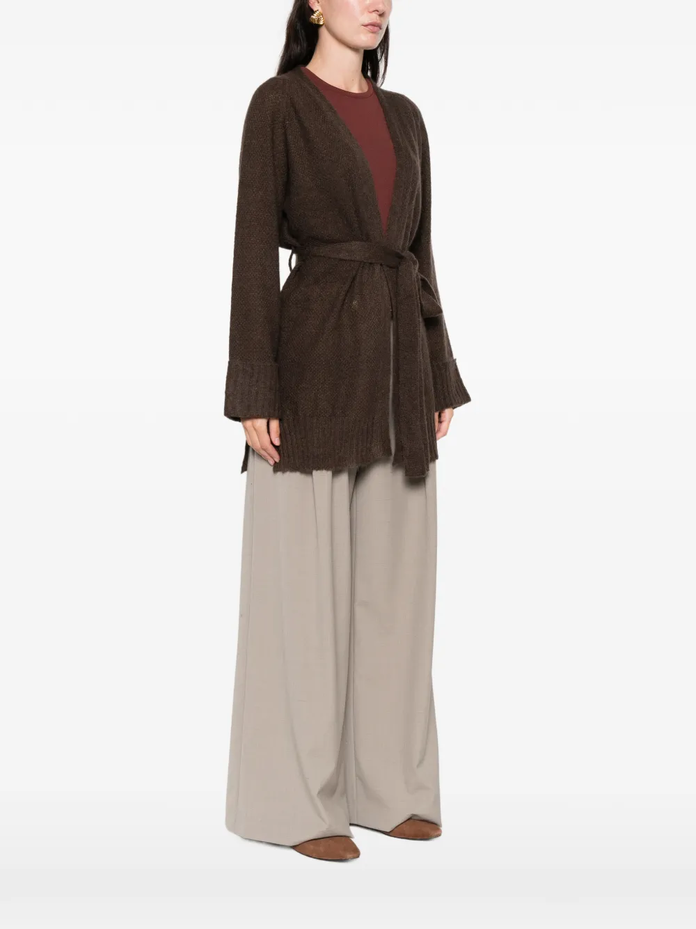 Marina Rinaldi Unito Belted Cardigan In Brown