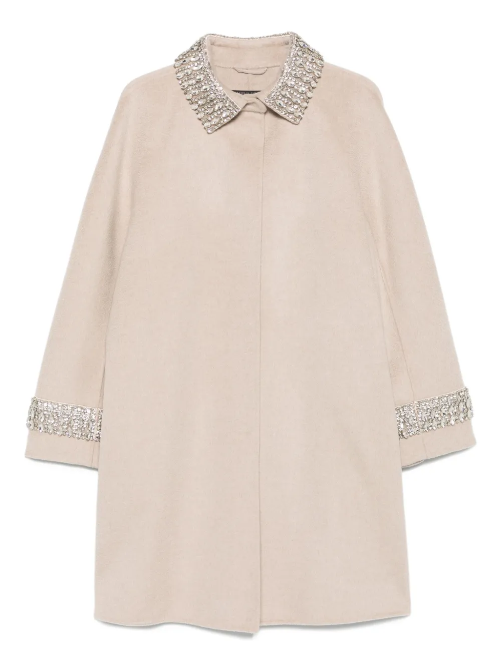 embellished-cuff wool coat