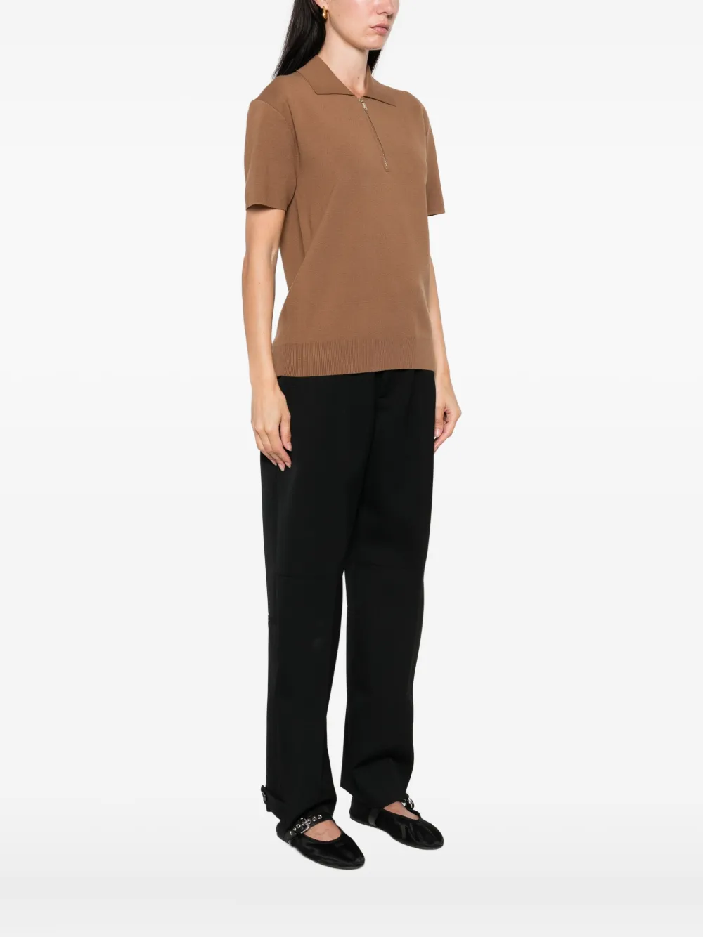 Max Mara Top met korte mouwen en rits Bruin