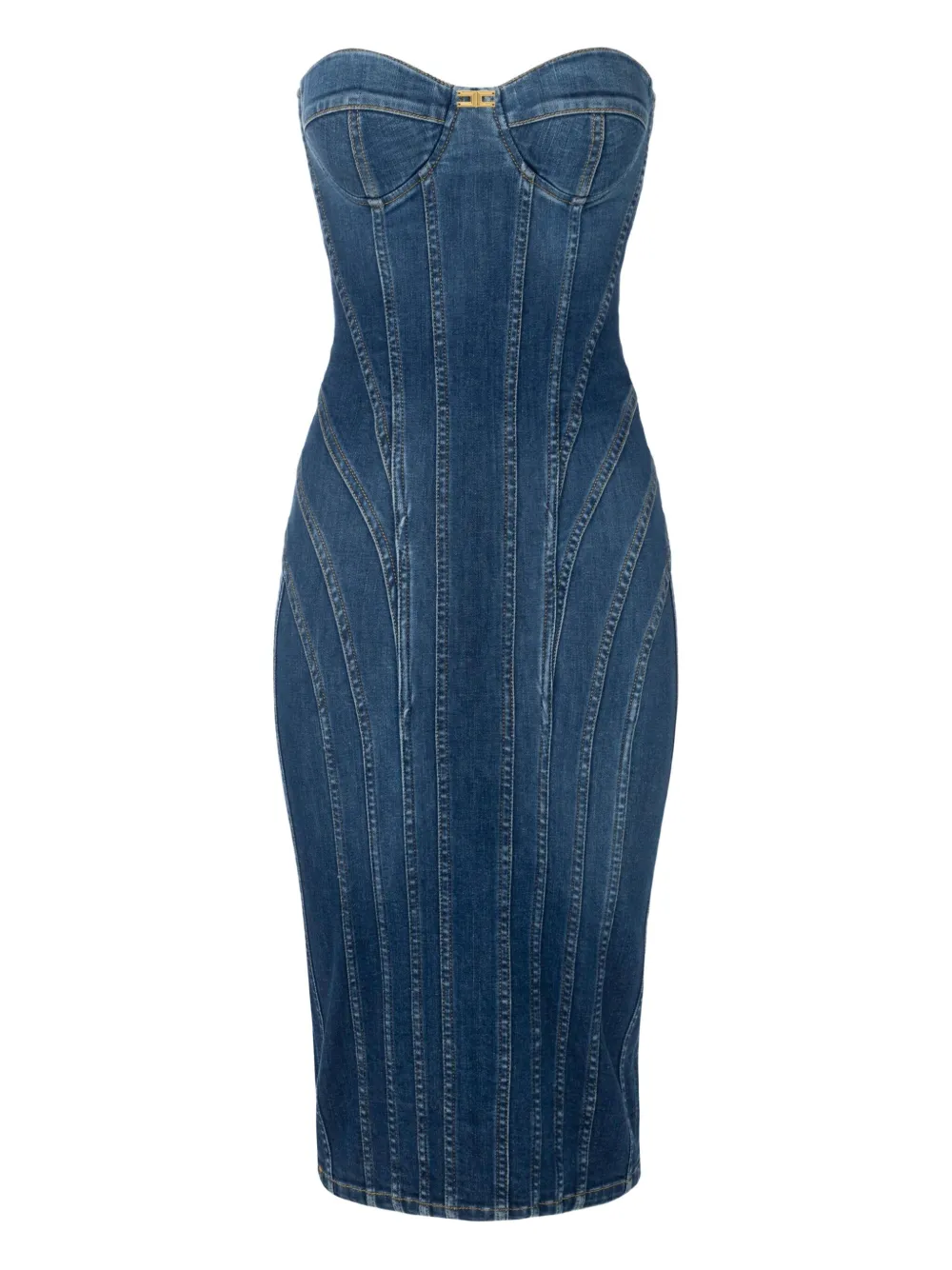 Elisabetta Franchi strapless denim midi dress Zwart