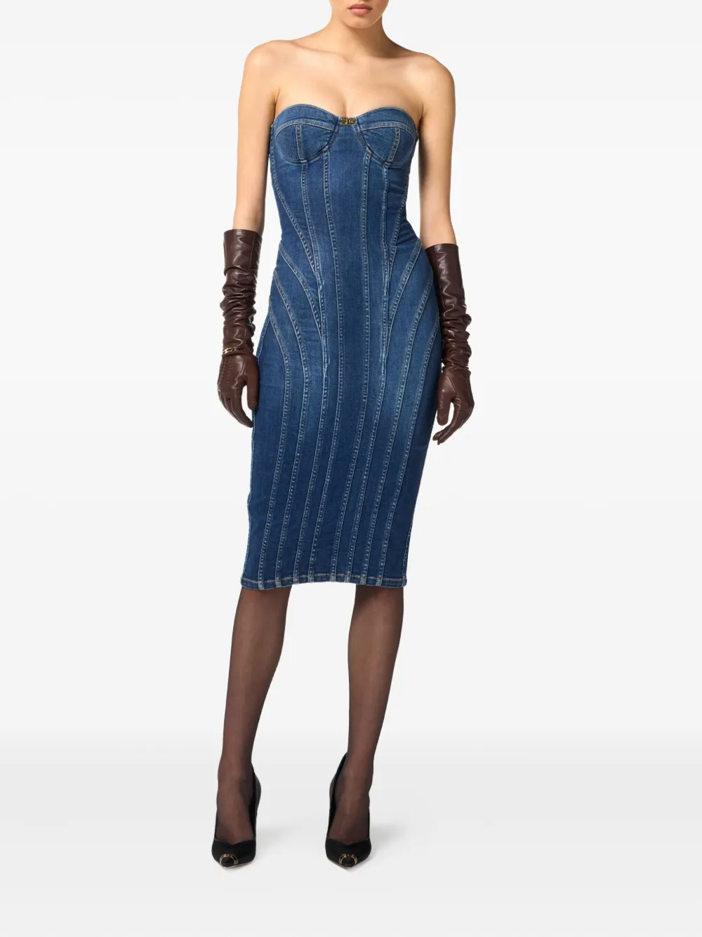 Elisabetta Franchi Denim midi-jurk - Zwart