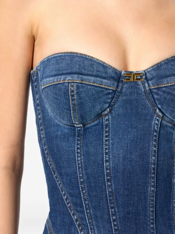 ワンピース ELISABETTA FRANCHI DENIM DRESS Elisabetta Franchi Strapless Denim Midi Dress | Black | FARFETCH