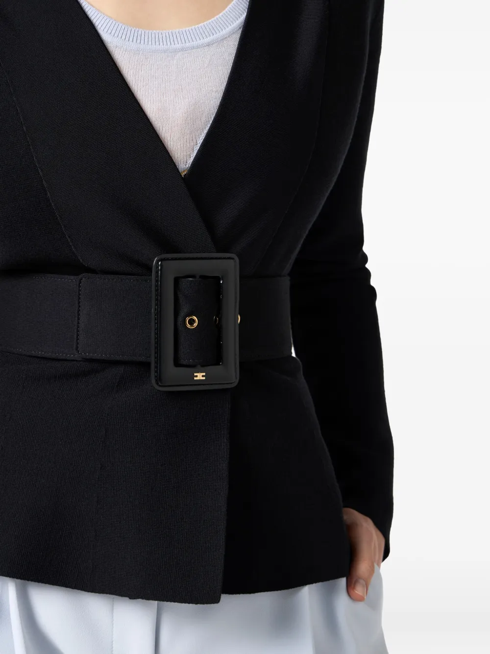 Elisabetta Franchi Waist Belt Long Sleeve Jacket In Black