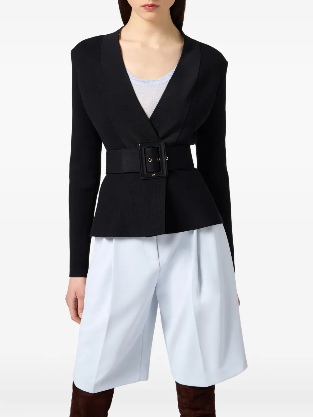 Elisabetta Franchi Waist Belt Long Sleeve Jacket In Black