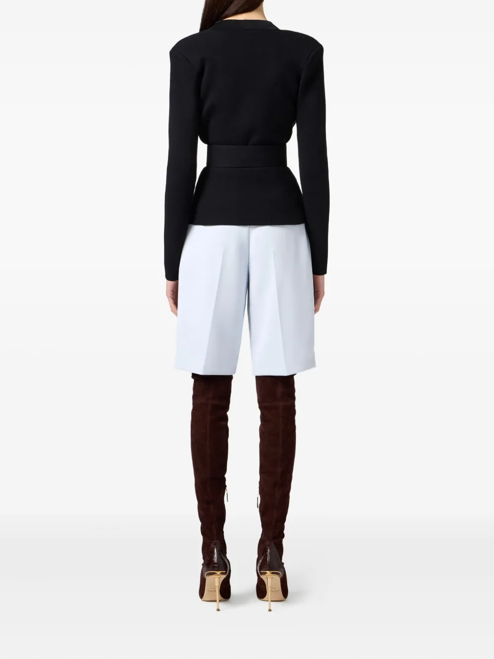 Elisabetta Franchi Waist Belt Long Sleeve Jacket In Black
