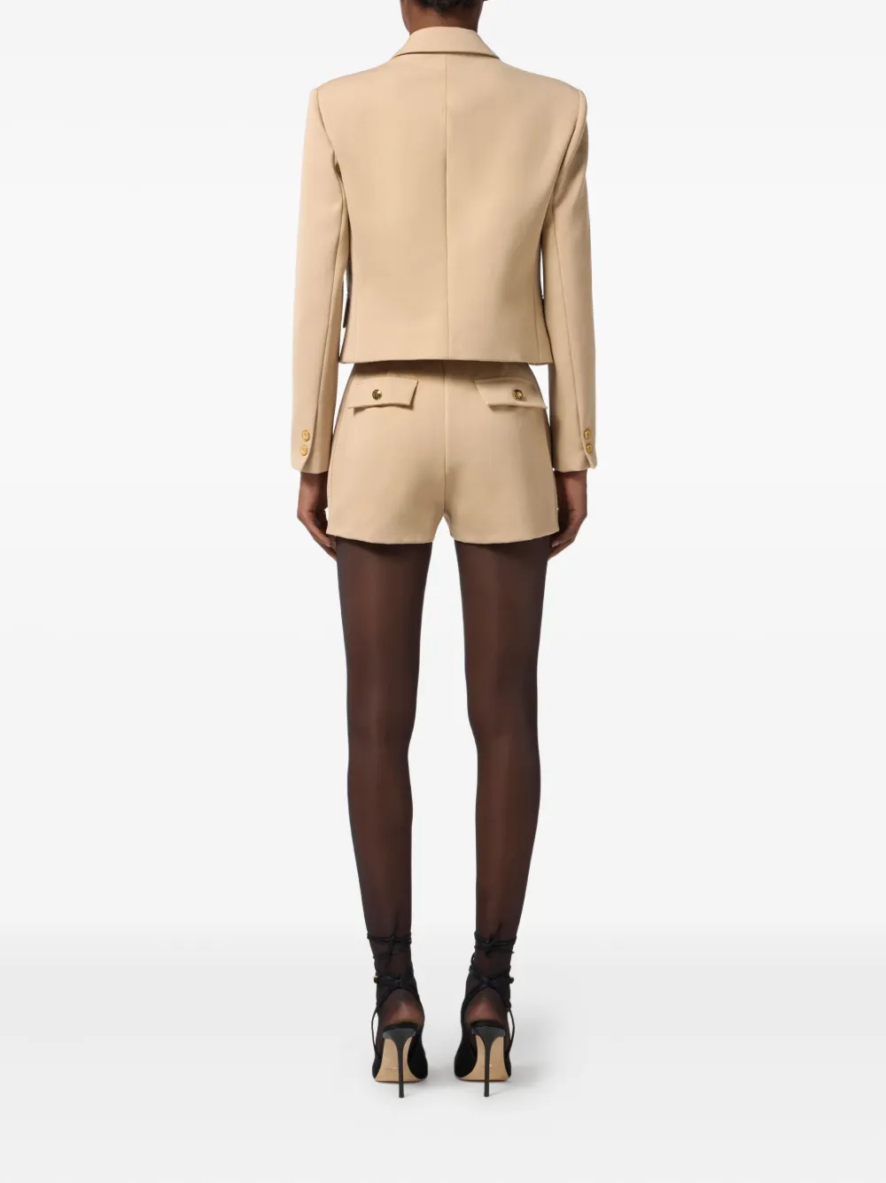Elisabetta Franchi Gabardine shorts met gouden knoop Beige
