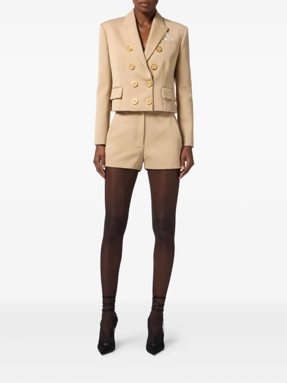 Elisabetta Franchi Gabardine shorts met gouden knoop Beige