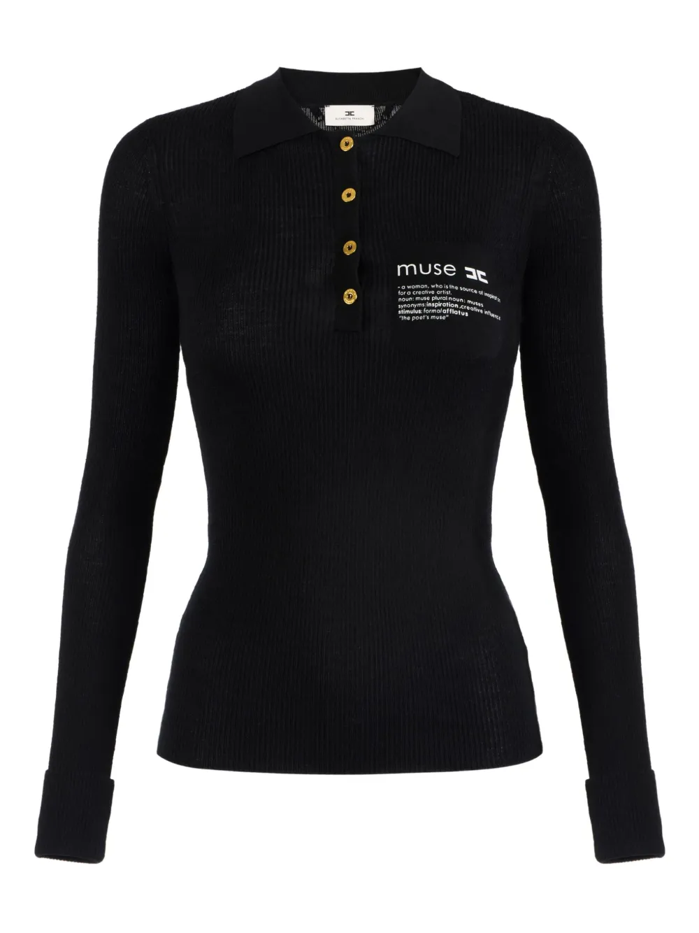 Elisabetta Franchi Collared Top With Ribbed Texture And Sleeves In Black