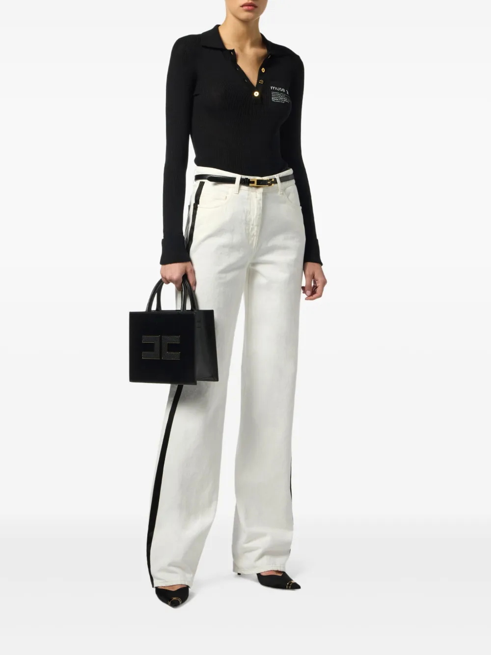 Elisabetta Franchi Geribbeld poloshirt - Zwart