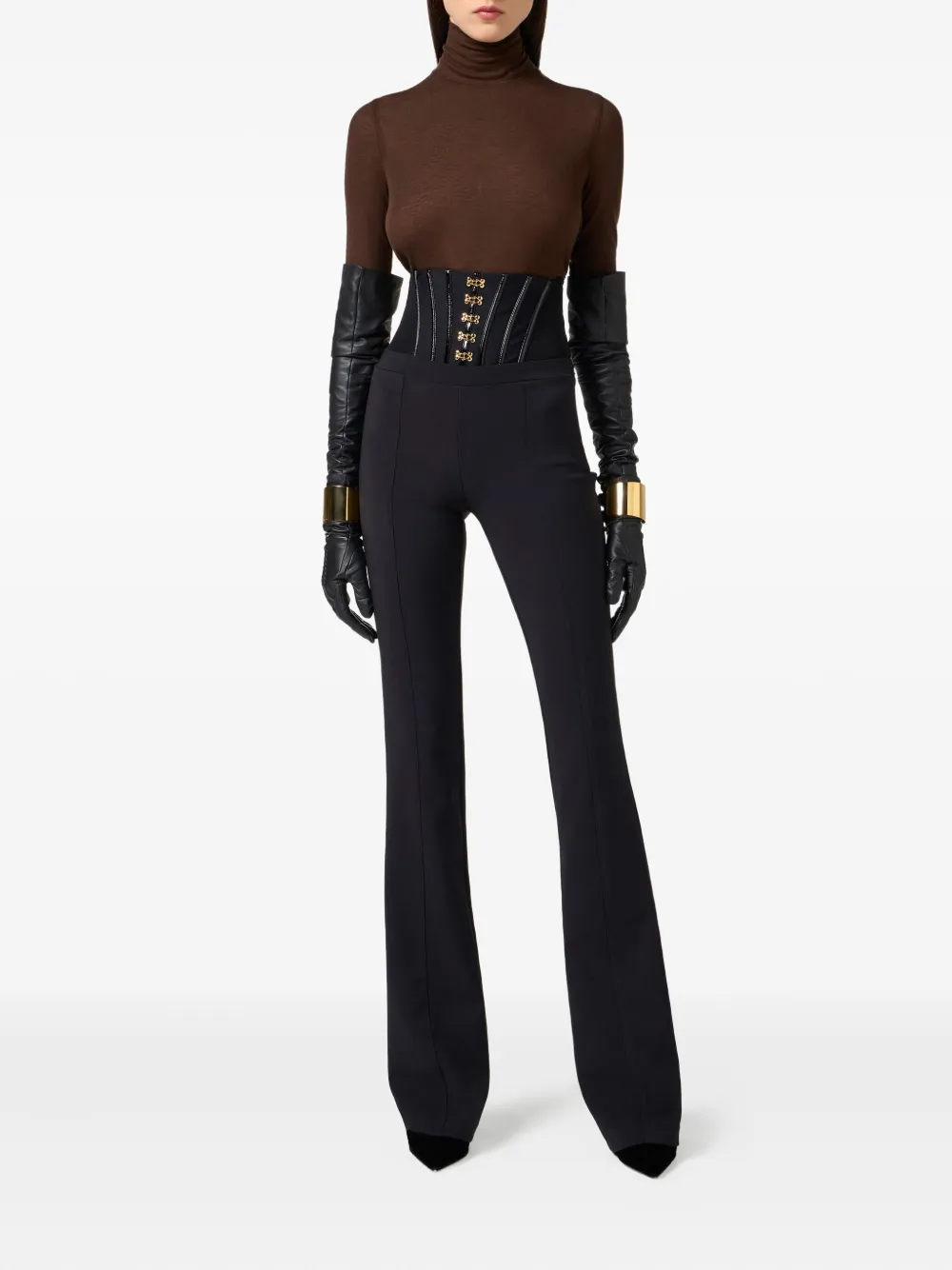 Elisabetta Franchi High waist broek met korset detail - Zwart