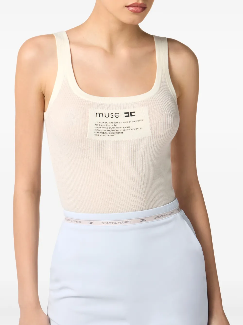 Elisabetta Franchi Geribbelde top met logo Beige