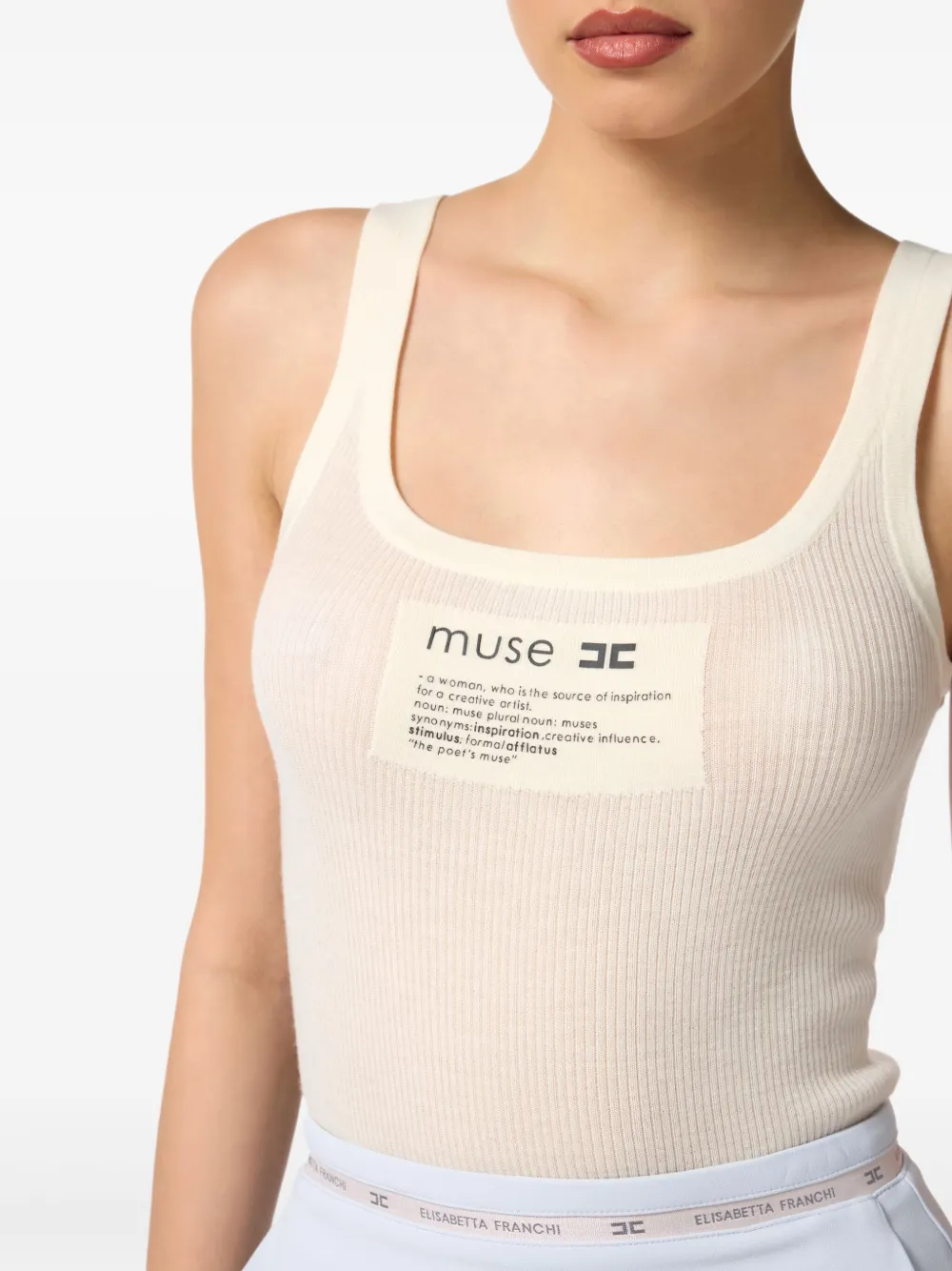 Elisabetta Franchi Geribbelde top met logo Beige