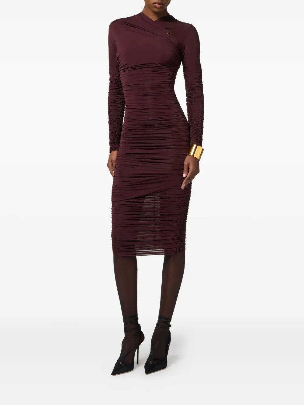 Elisabetta Franchi Ruched Midi Dress In Red