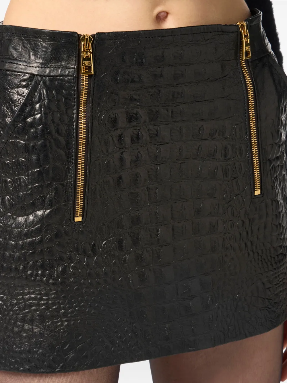 Elisabetta Franchi Crocodile-effect Zip-detail Mini Skirt In Black