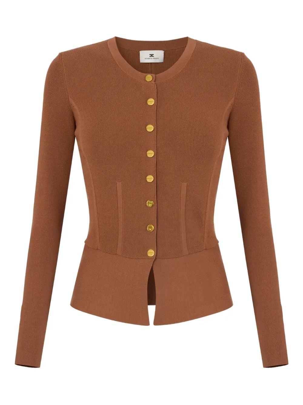 Elisabetta Franchi ribbed jewel-button cardigan | Brown | Image 1