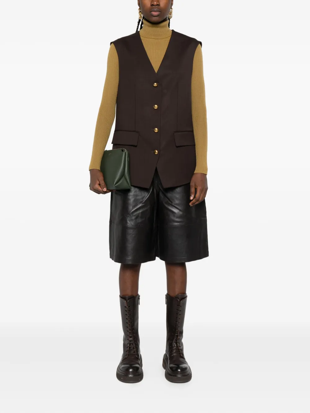 P.A.R.O.S.H. Gilet met knoopsluiting en klepzak Bruin