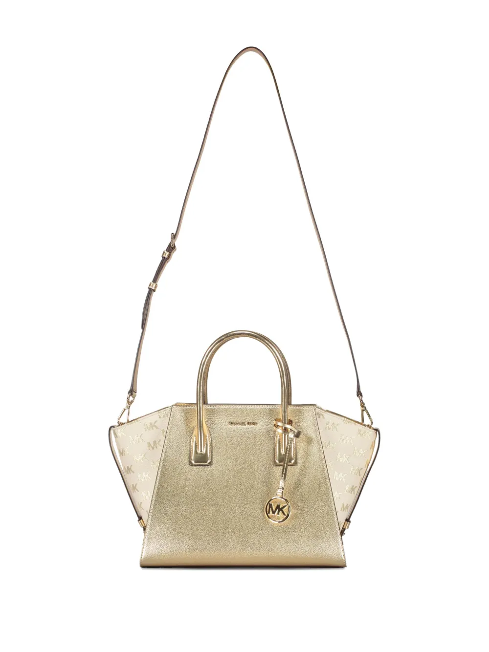 Michael Kors large Avril metallic leather logo tote bag Geel