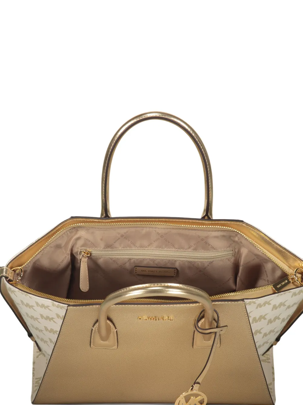 Michael Kors large Avril metallic leather logo tote bag Geel