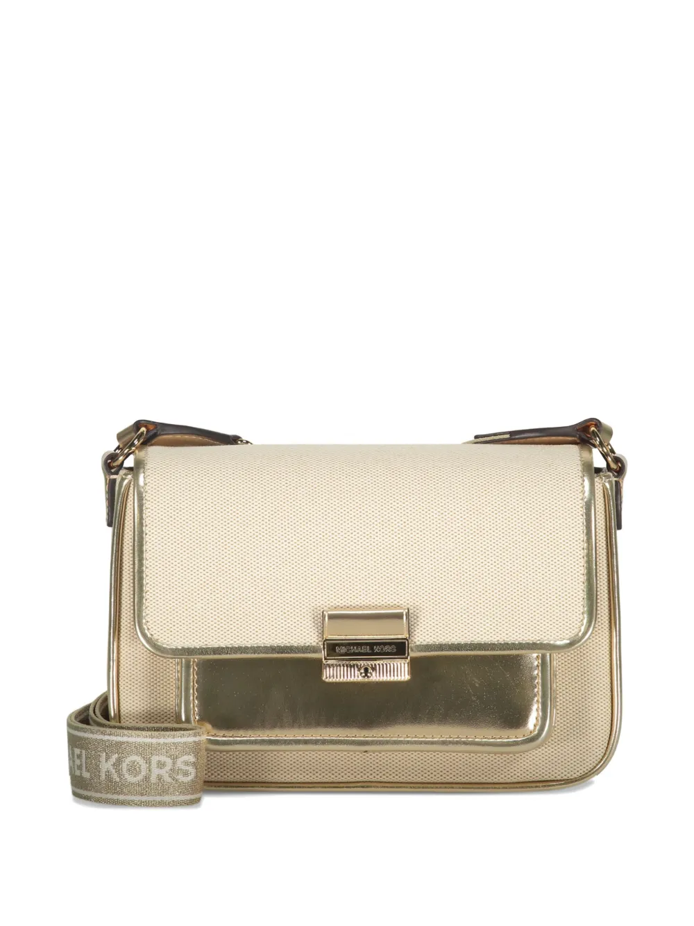 Michael Kors Bradshaw schoudertas met metallic vlak en omslag Beige