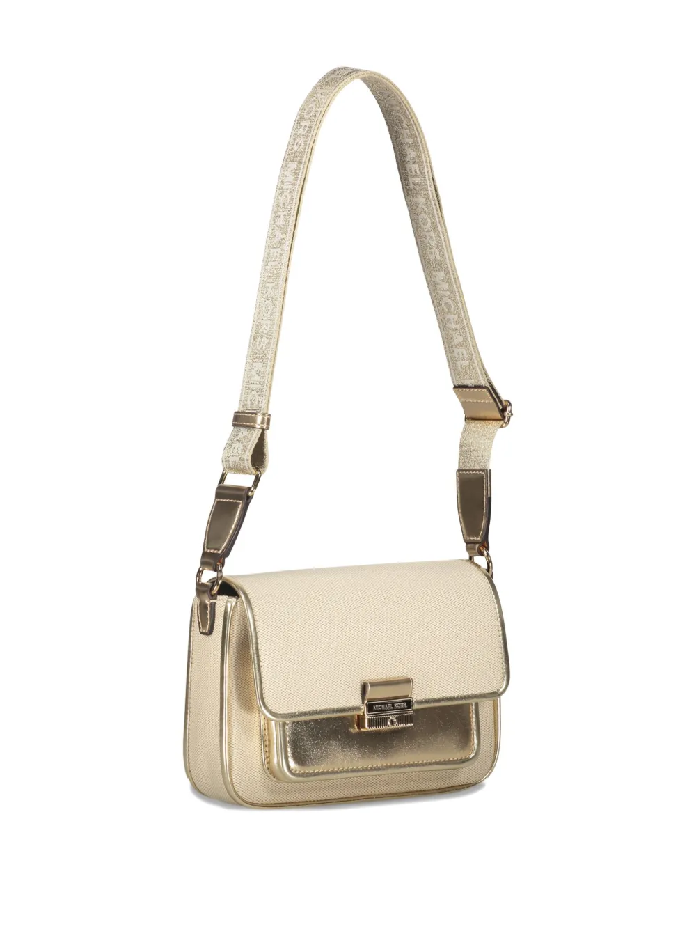 Michael Kors Bradshaw schoudertas met metallic vlak en omslag Beige