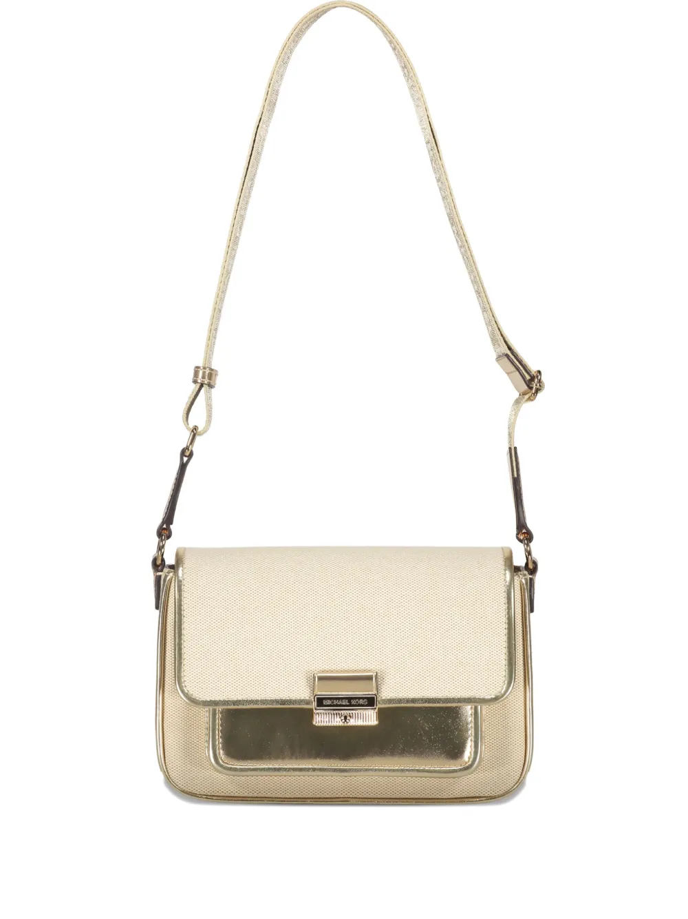 Michael Kors Bradshaw schoudertas met metallic vlak en omslag Beige