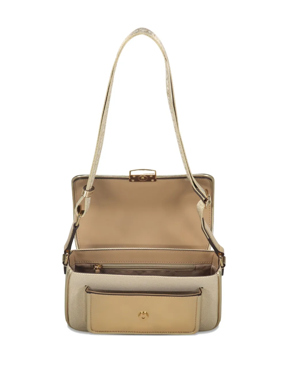 Michael Kors Bradshaw schoudertas met metallic vlak en omslag Beige