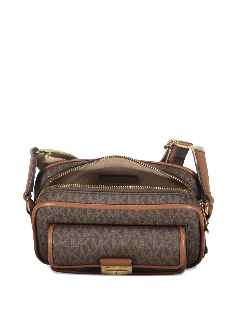 Michael Kors Bradshaw schoudertas met monogram en klepzak Bruin
