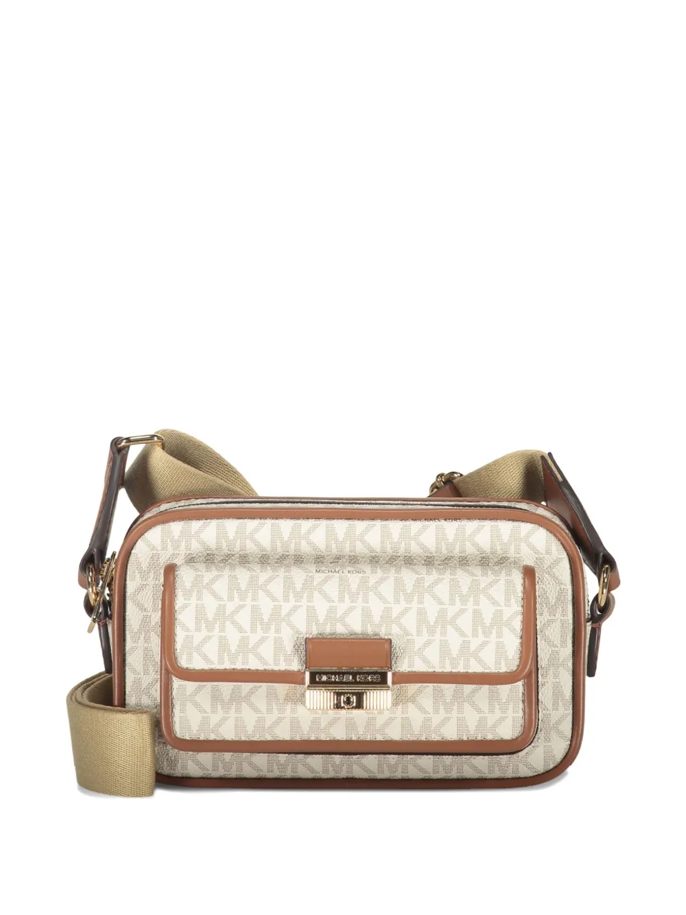Michael Kors Bradshaw schoudertas met monogram en klepzak Beige