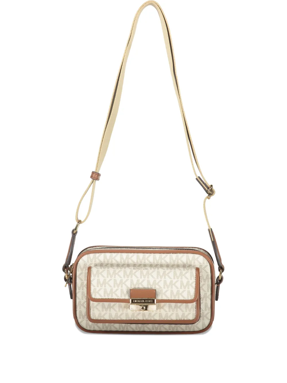 Michael Kors Bradshaw schoudertas met monogram en klepzak Beige