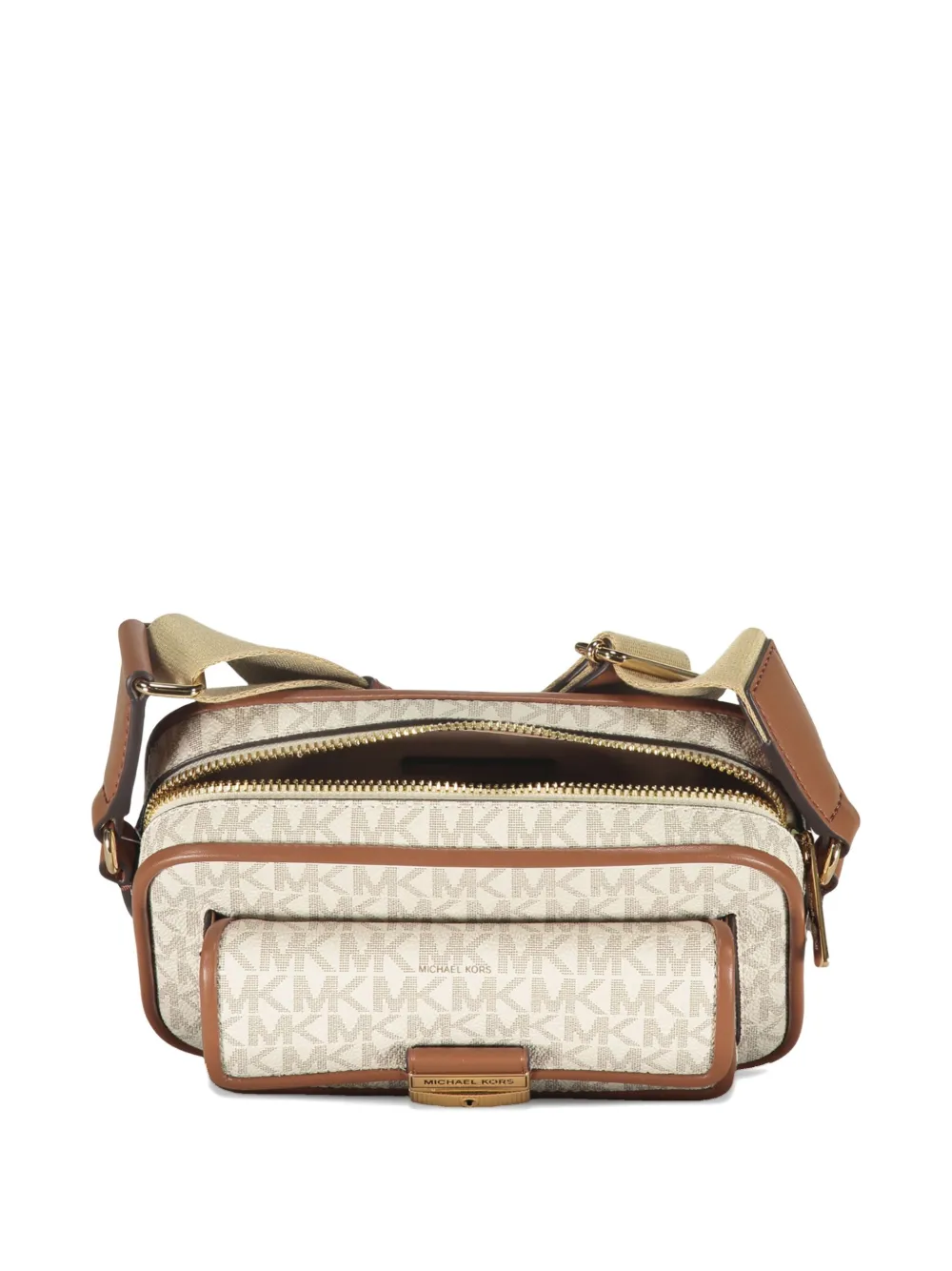 Michael Kors Bradshaw schoudertas met monogram en klepzak Beige