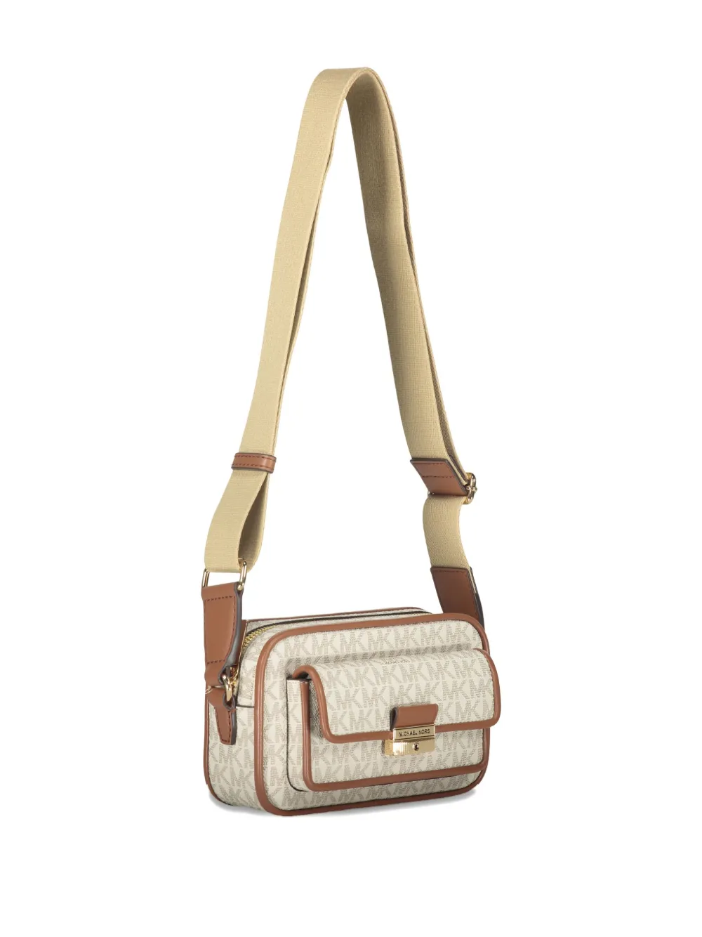 Michael Kors Bradshaw schoudertas met monogram en klepzak Beige