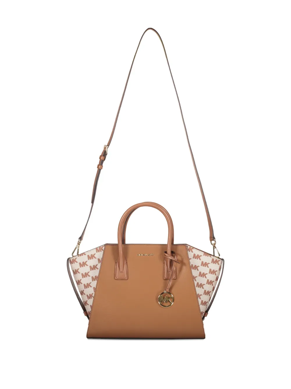 Michael Kors Avril leren shopper met logoplakkaat Bruin