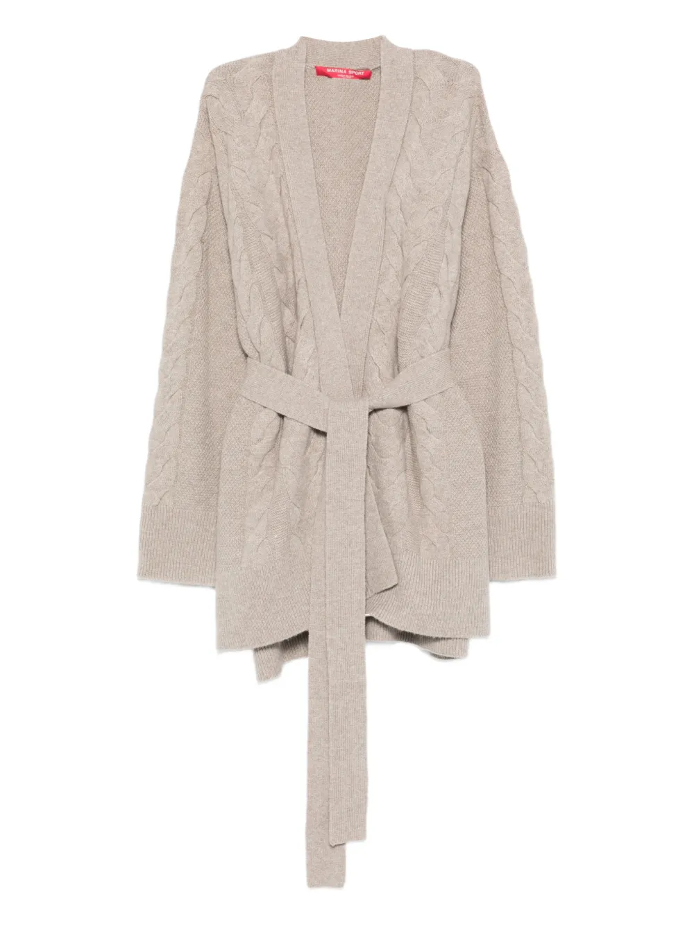 Marina Rinaldi Cable-knit Tie Cardigan In Neutral