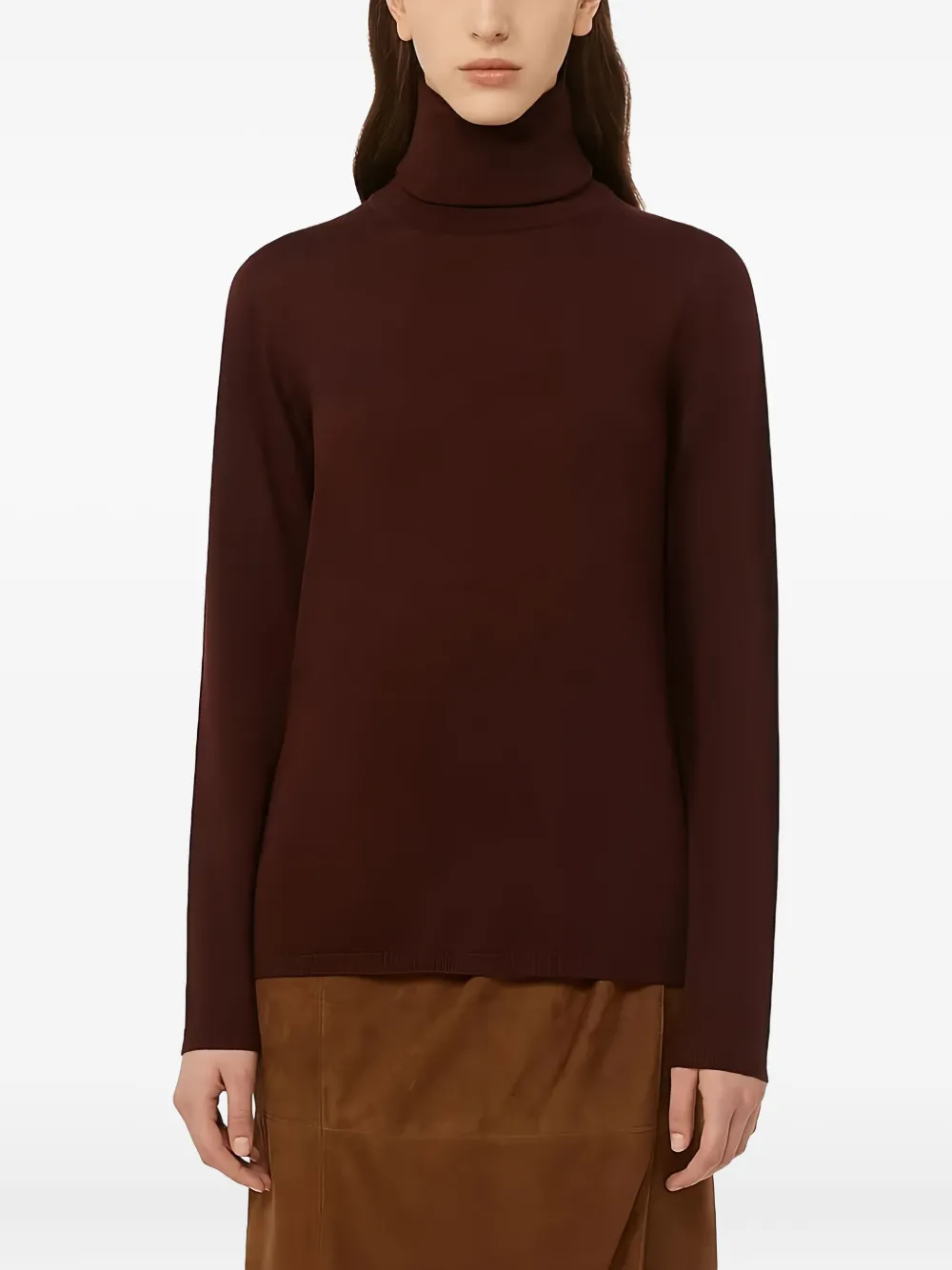 Max Mara Wool Knit Turtleneck Jumper In Burgundy