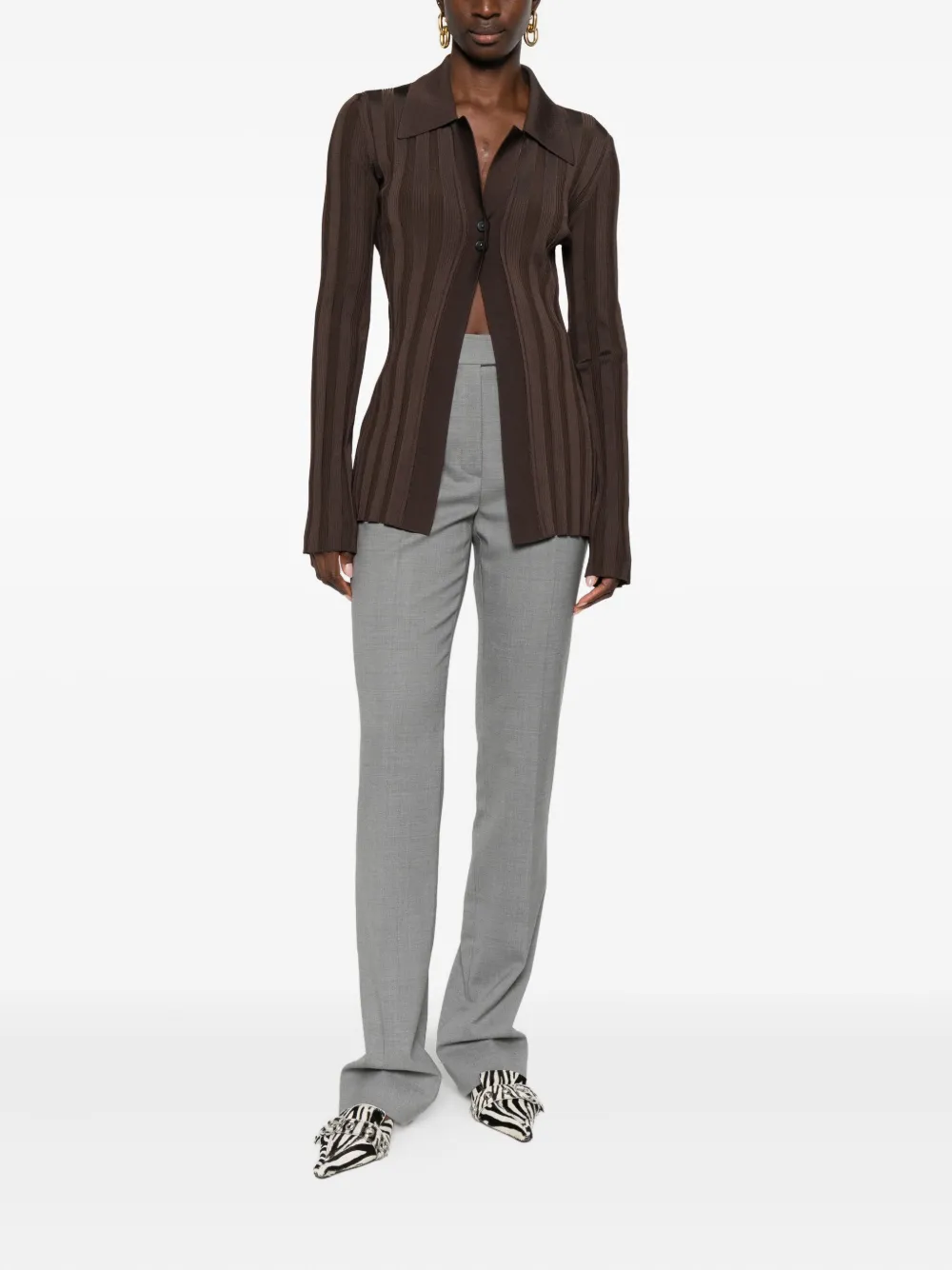 Max Mara Albio Ribbed Cardigan In Brown