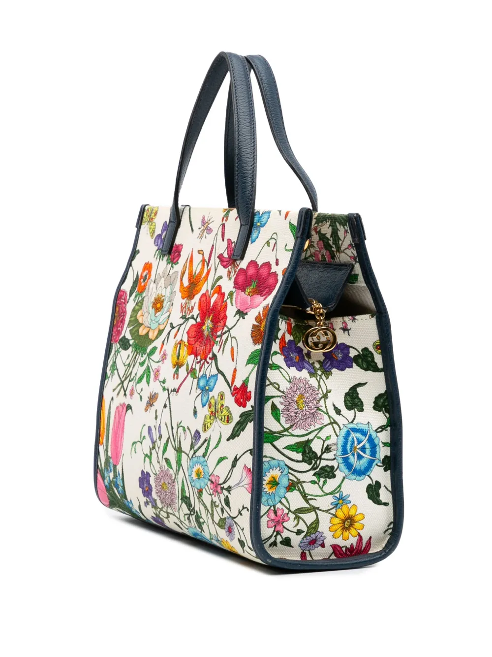 Pre-owned Gucci 2000-2015 Medium Canvas Flora Satchel In Blue