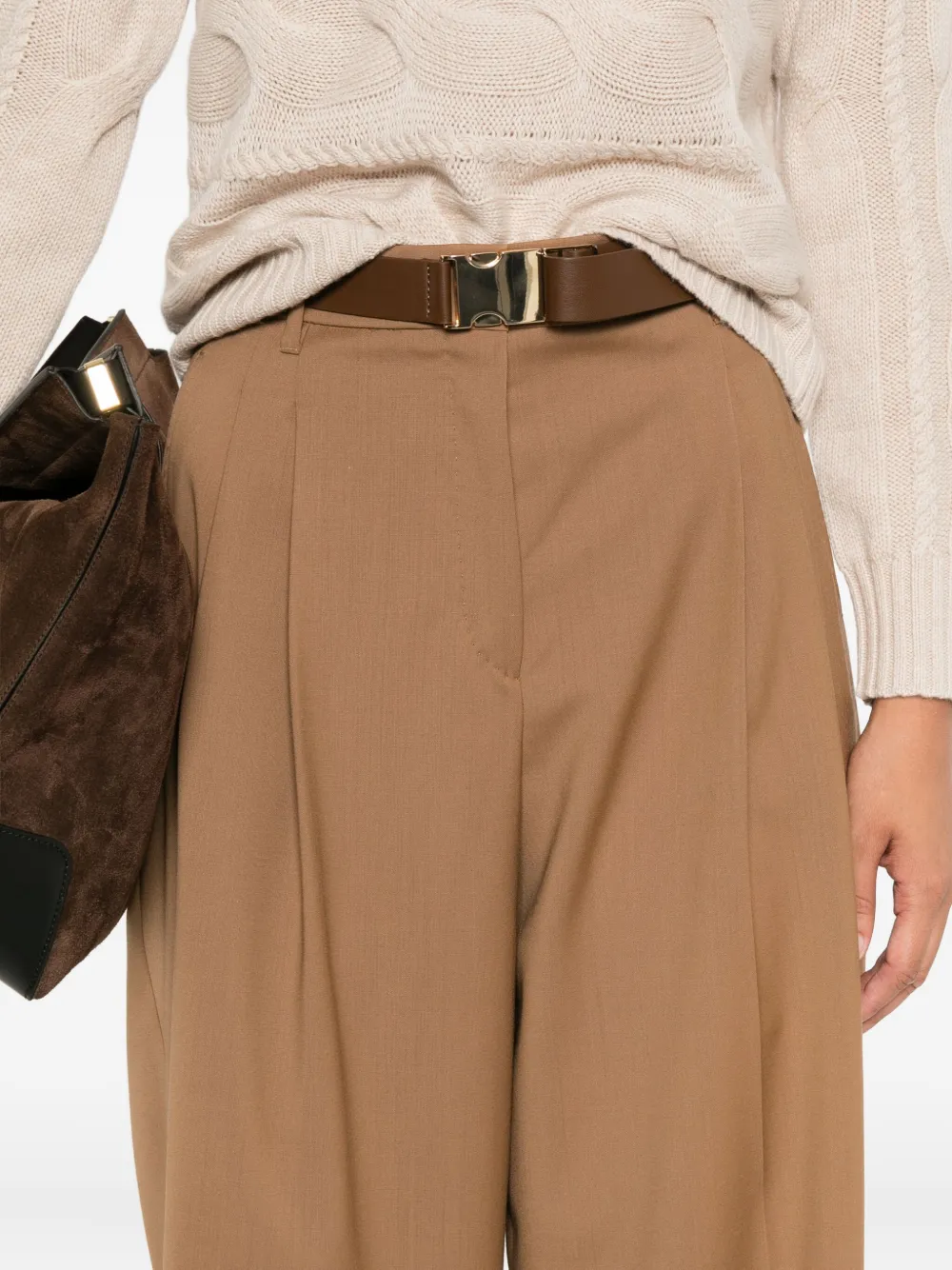 Max Mara Hazelnut Wool Canvas Trousers In Brown