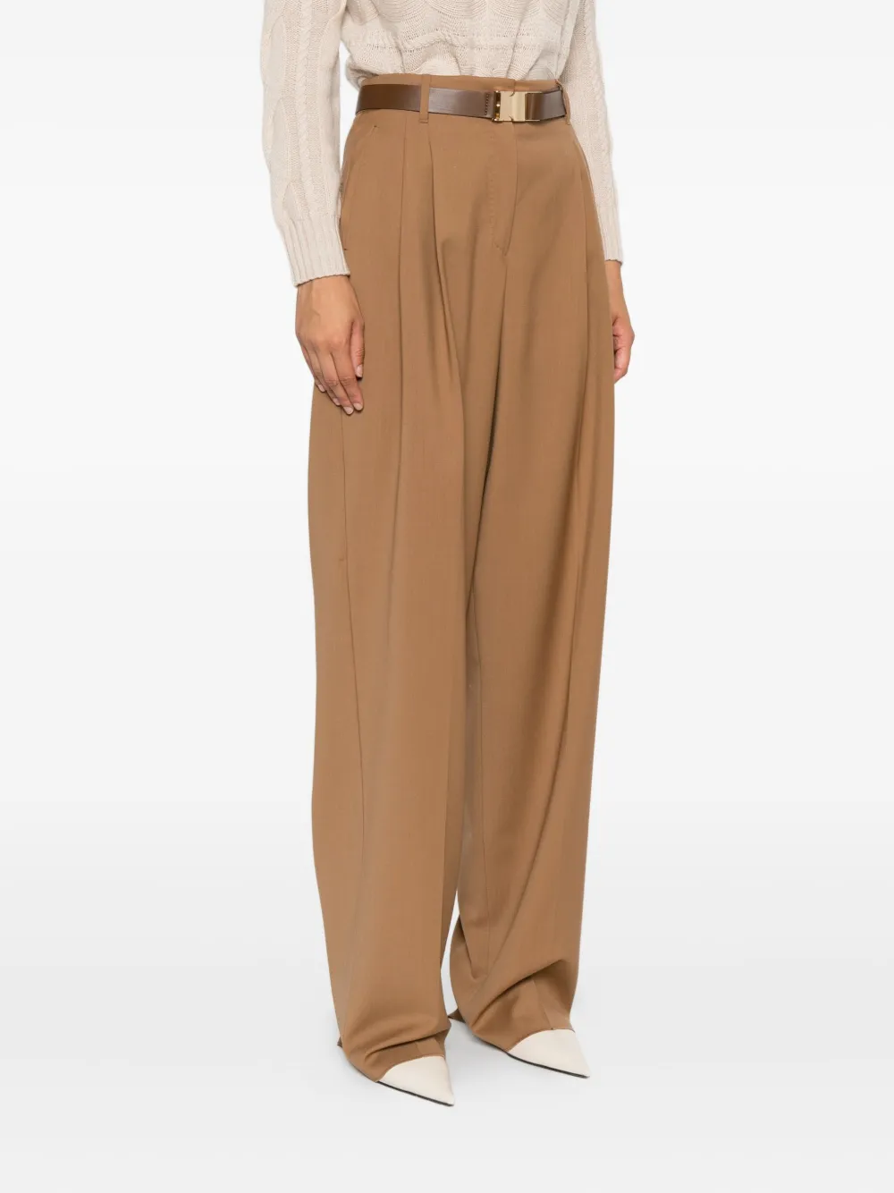 Max Mara Hazelnut Wool Canvas Trousers In Brown