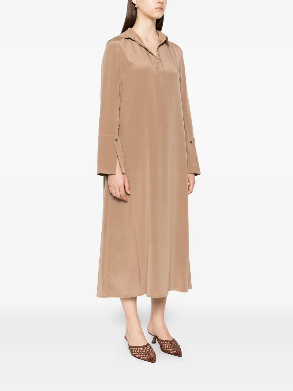 Max Mara Zijden jurk met knoopcuffs Bruin